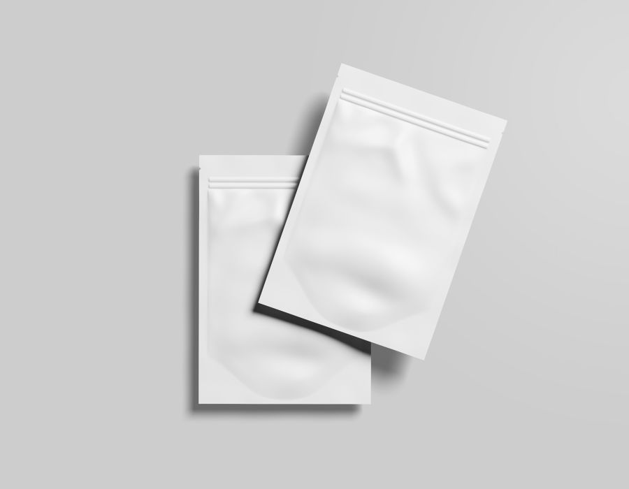 white polyethylene packaging on gray background