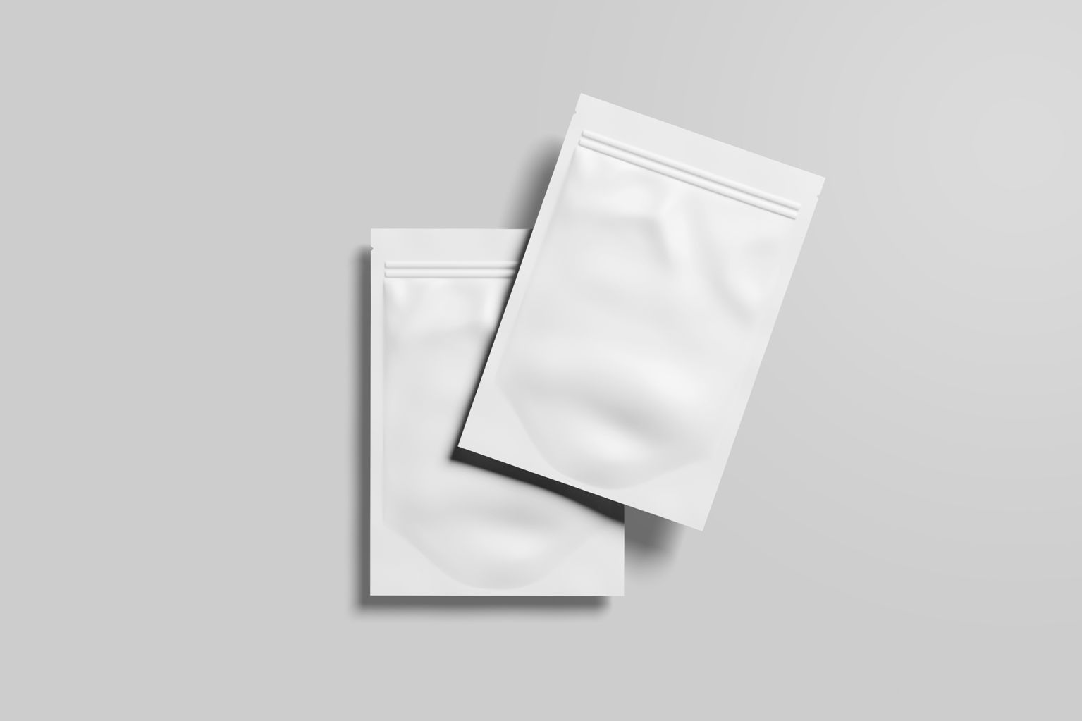 white polyethylene packaging on gray background
